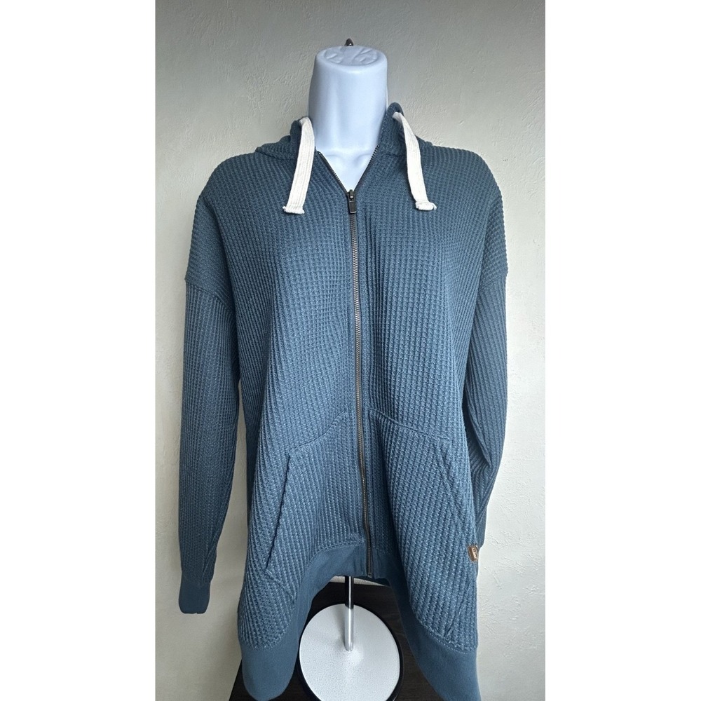 L.L.Bean Birchwood Brushed Waffle Knit Hoodie Size L Mens Blue Teal Full Zip